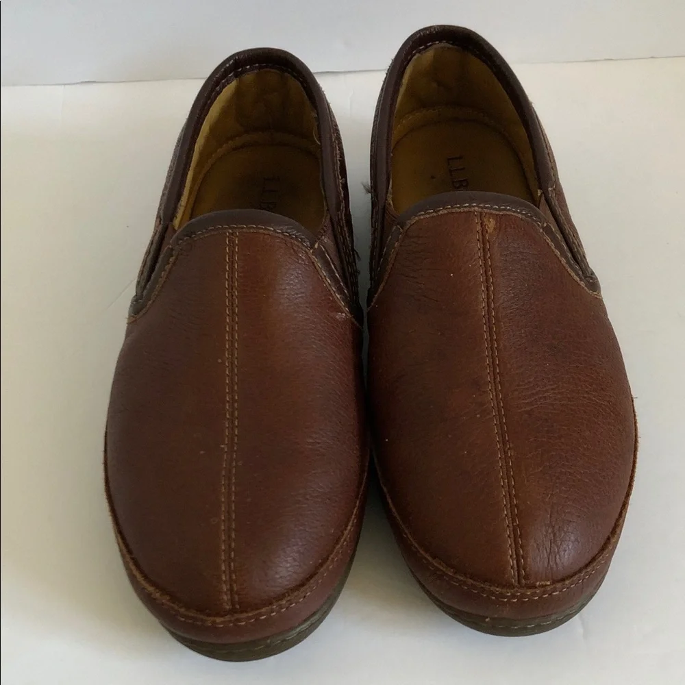 L.L. Bean Men's Brown Leather Slip-On Loafers — Chestnut Tone